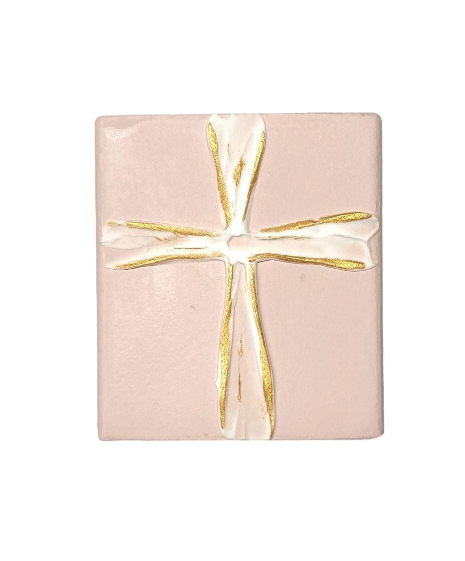 4x4 White and Gold Cross Blocks Inspirational Decor Ten Twenty Six Design Pink 