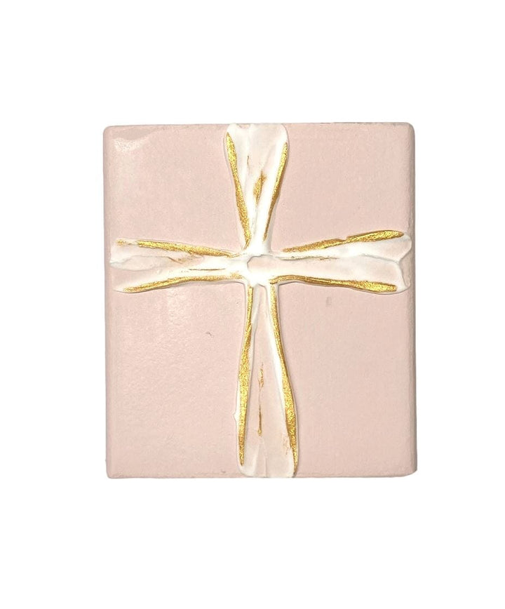 4x4 White and Gold Cross Blocks Inspirational Decor Ten Twenty Six Design Pink 