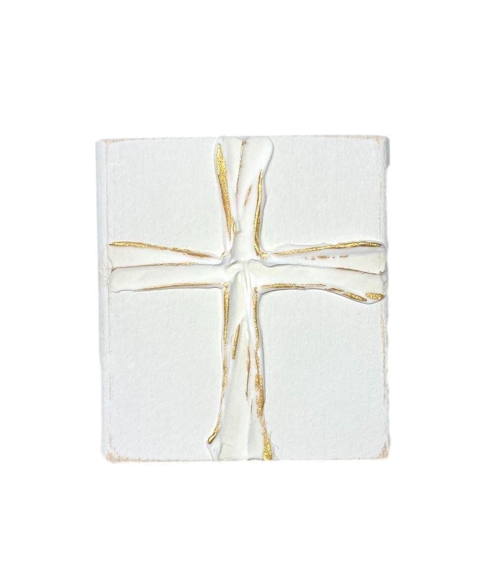 4x4 White and Gold Cross Blocks Inspirational Decor Ten Twenty Six Design White 