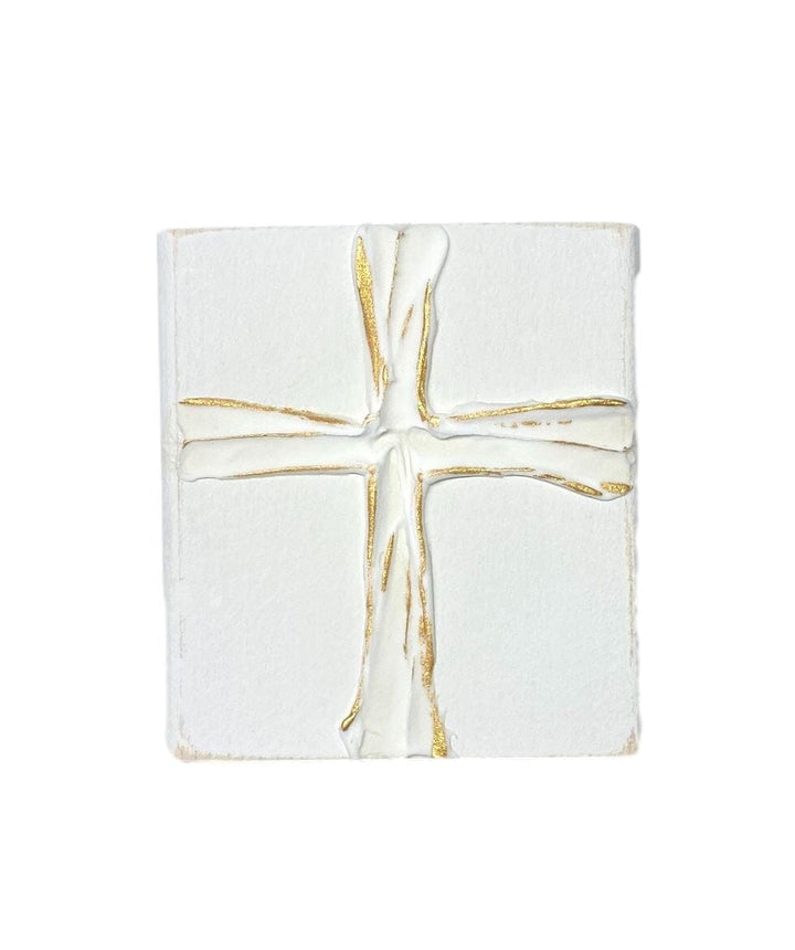 4x4 White and Gold Cross Blocks Inspirational Decor Ten Twenty Six Design White 
