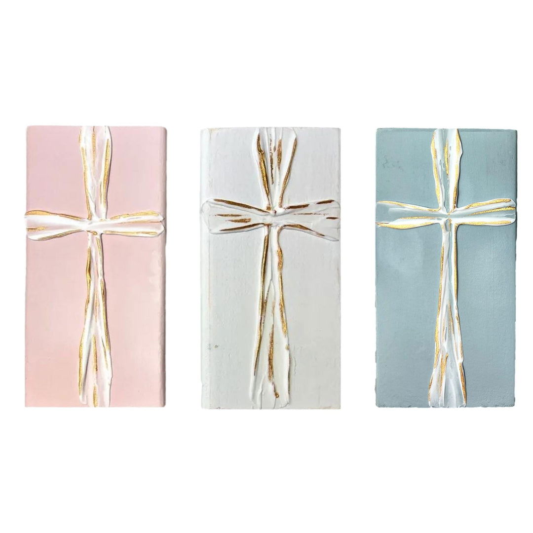 4x7 White and Gold Cross Blocks Inspirational Decor Ten Twenty Six Design 