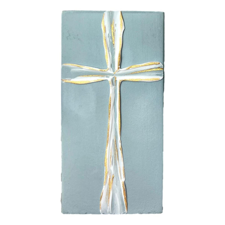 4x7 White and Gold Cross Blocks Inspirational Decor Ten Twenty Six Design Blue 