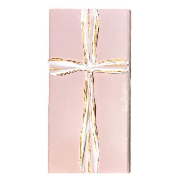 4x7 White and Gold Cross Blocks Inspirational Decor Ten Twenty Six Design Pink 