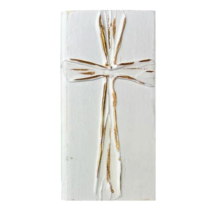 4x7 White and Gold Cross Blocks Inspirational Decor Ten Twenty Six Design White 