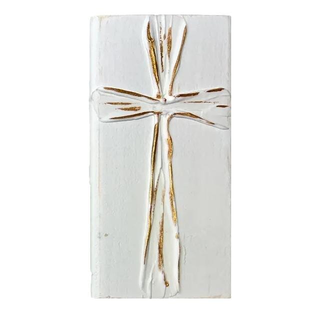 4x7 White and Gold Cross Blocks Inspirational Decor Ten Twenty Six Design White 