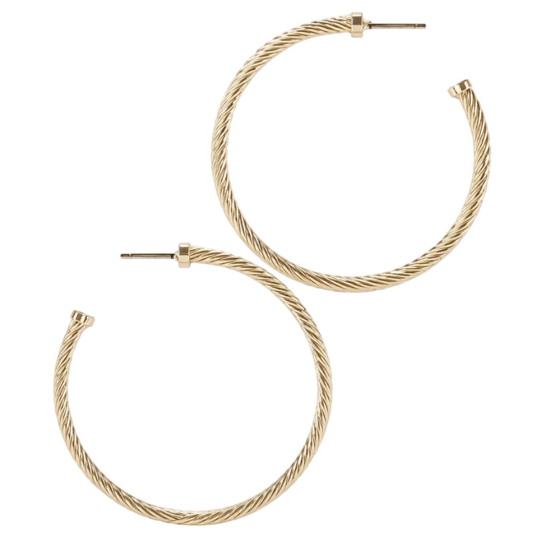 50mm Twisted Thin Hoops Womens Earrings Golden Stella 
