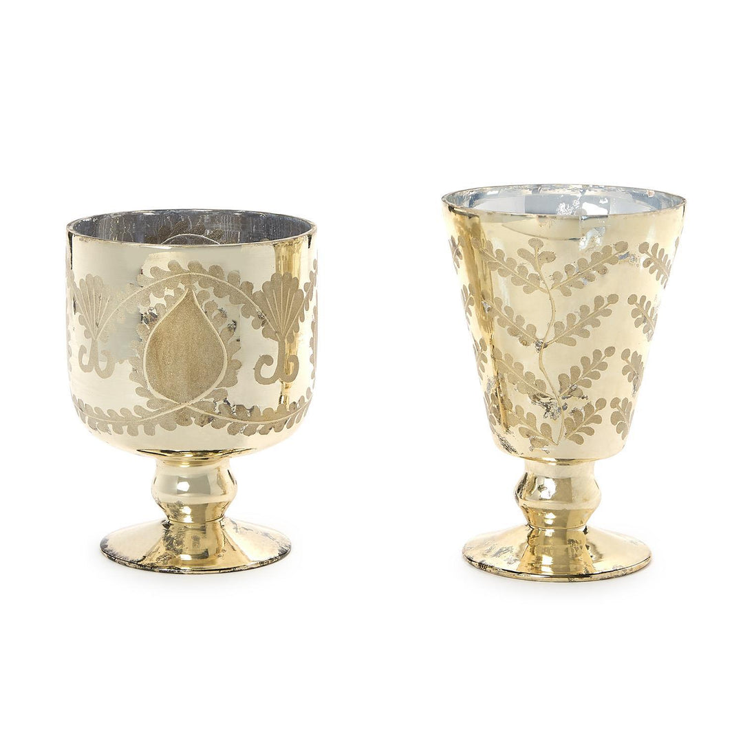 Hand-Etched Glass Antiqued Mercury Cachepot