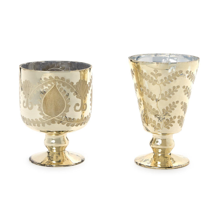 Hand-Etched Glass Antiqued Mercury Cachepot
