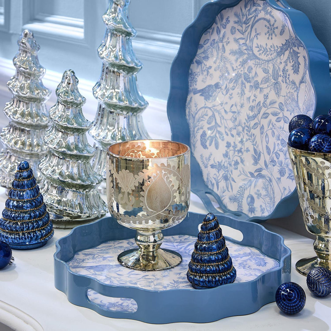 Hand-Etched Glass Antiqued Mercury Cachepot