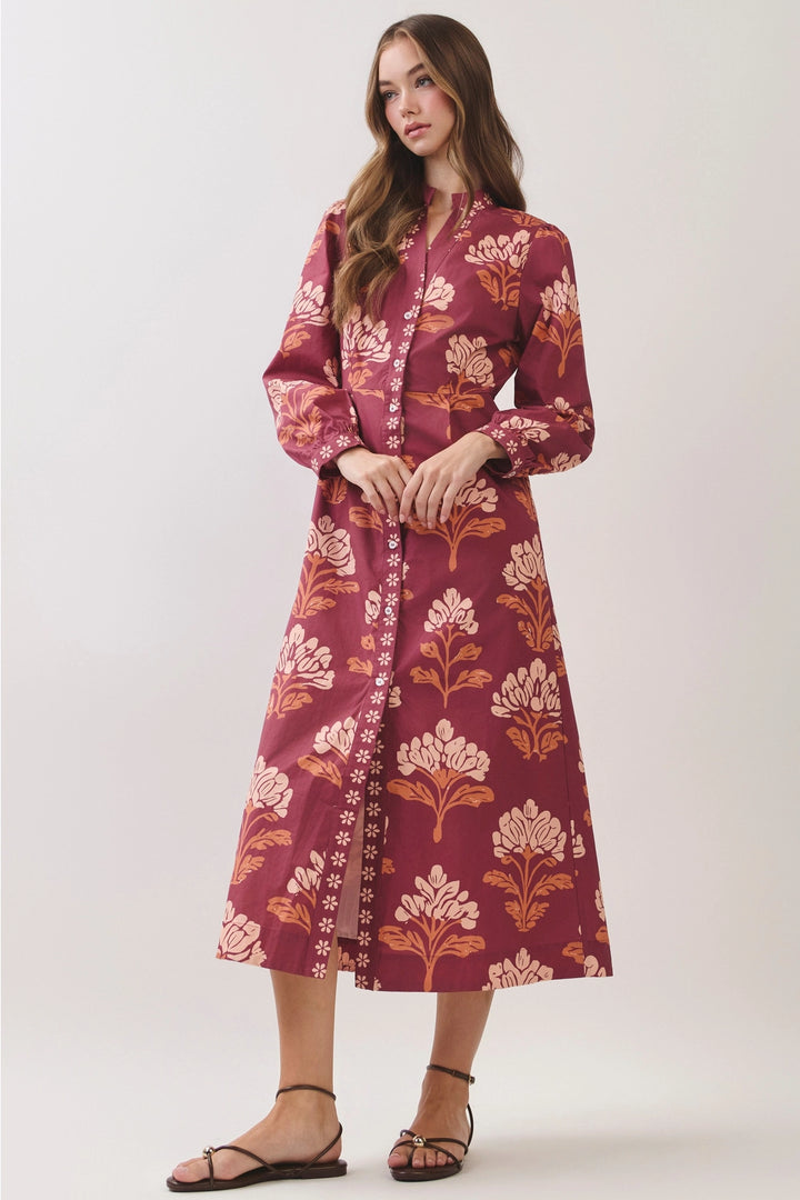 Floral Print Shirt Midi Dress