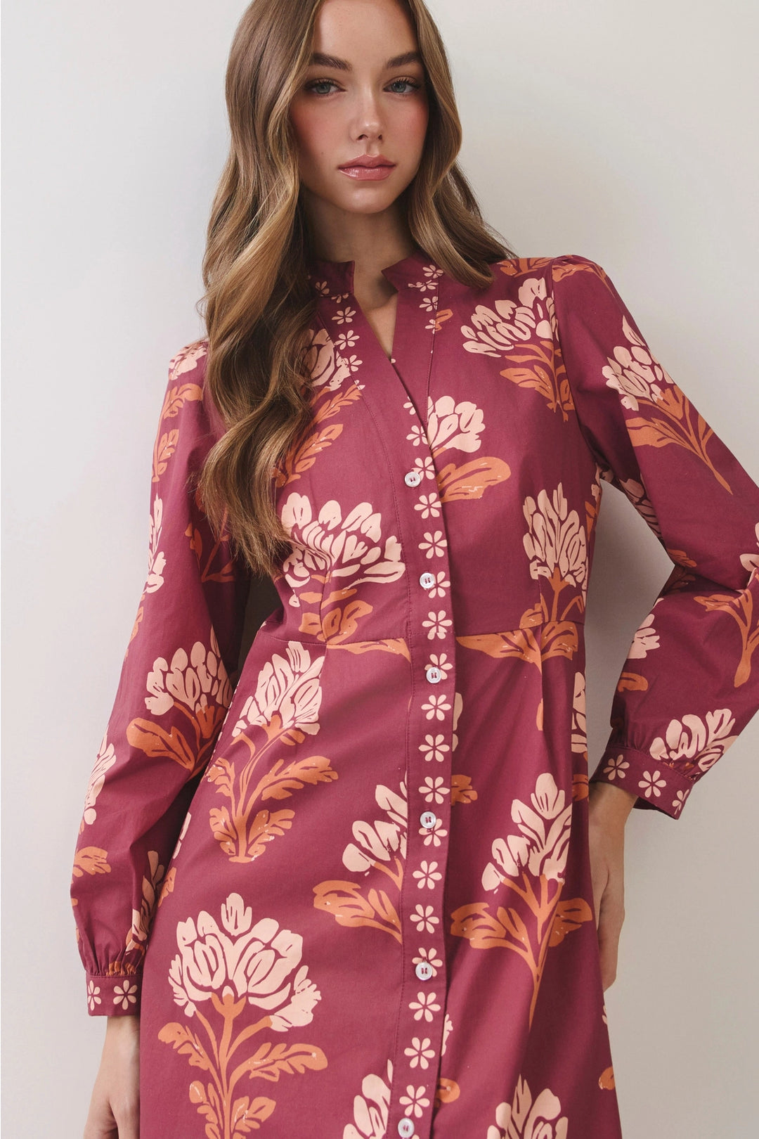 Floral Print Shirt Midi Dress