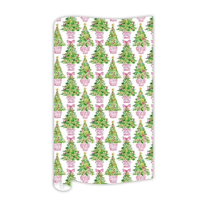 Christmas Trees in Pink Chinoiserie Pots Wrapping Paper
