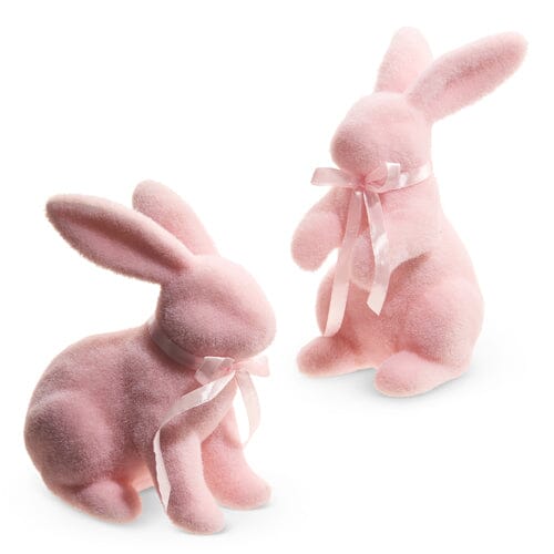8.75" Pastel Pink Flocked Bunny Easter Decorations RAZ 