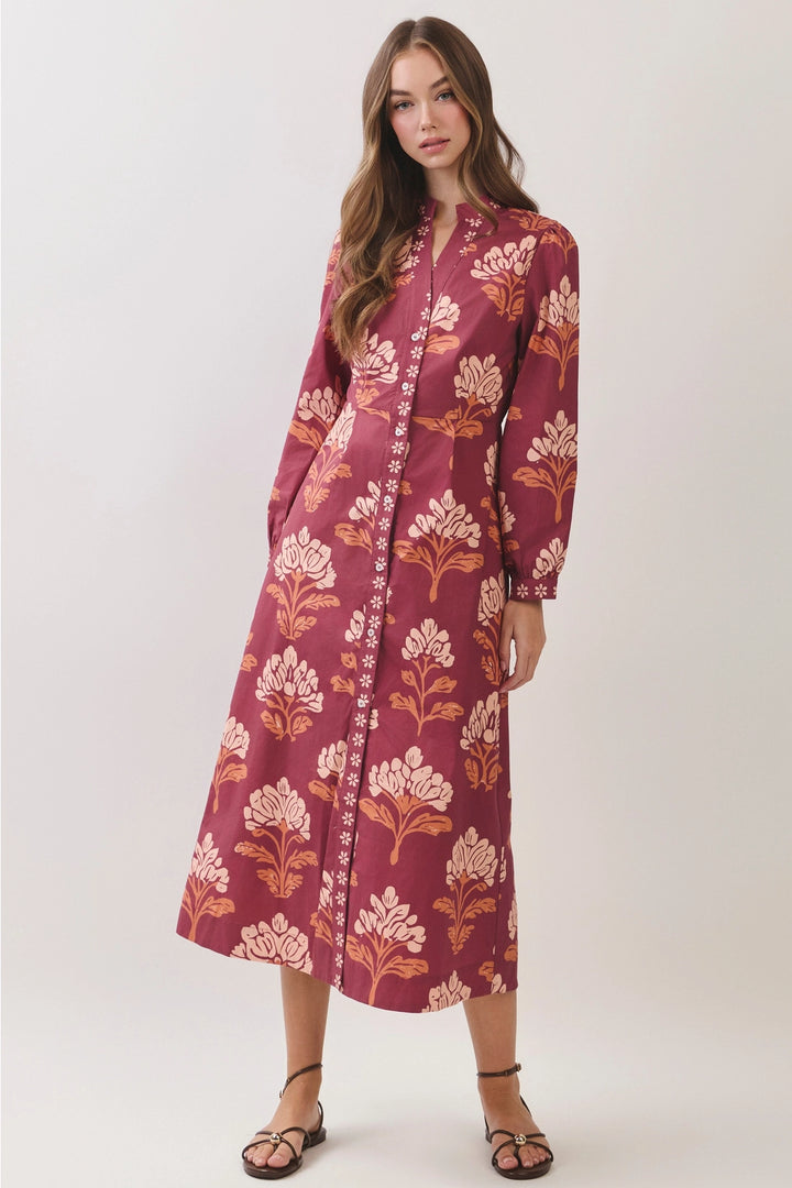 Floral Print Shirt Midi Dress