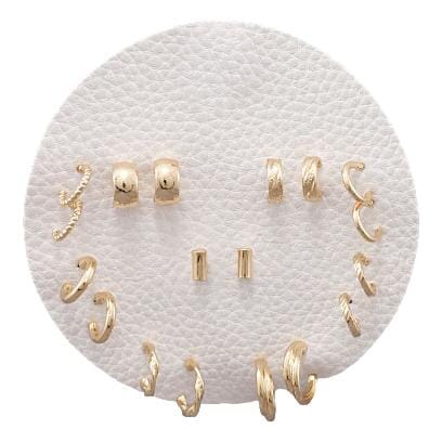 9 Pair Hoops & Studs Set Womens Earrings Golden Stella 