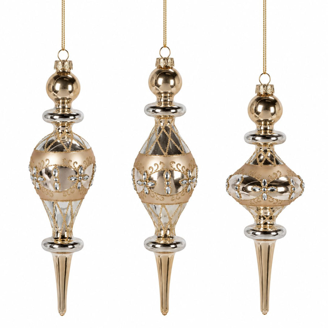 9.25"H Gold Glass Finial Ornament and Topper Christmas Ornament Park Hill 