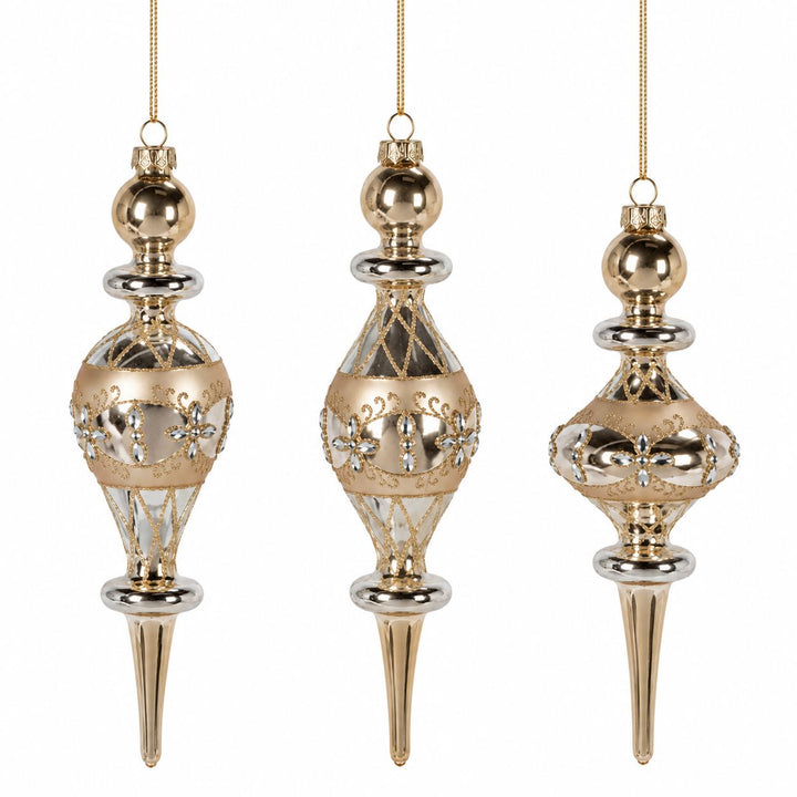 9.25"H Gold Glass Finial Ornament and Topper Christmas Ornament Park Hill 