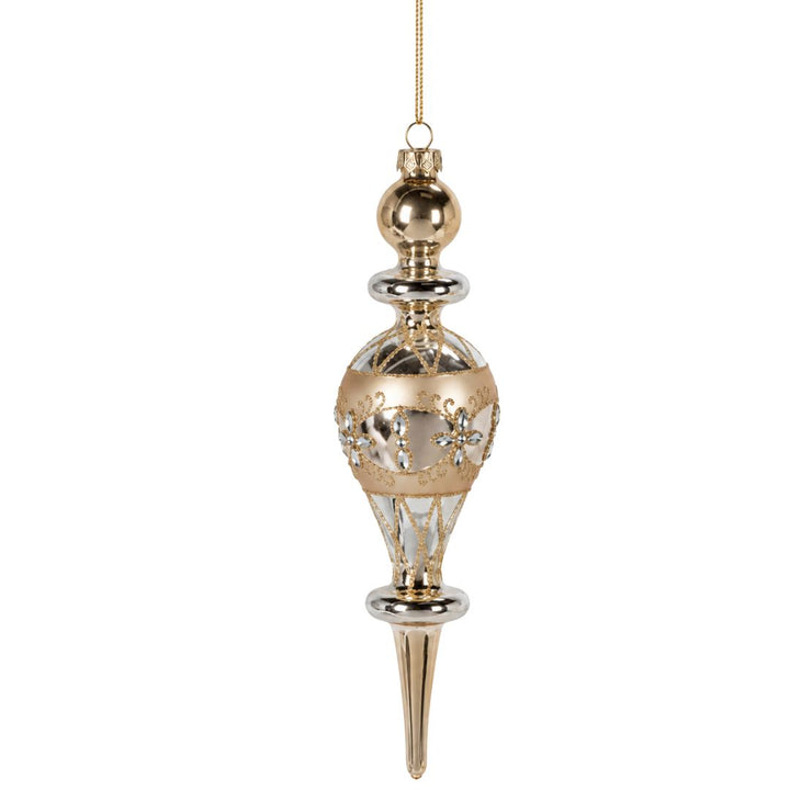 9.25"H Gold Glass Finial Ornament and Topper Christmas Ornament Park Hill Champagne Lattice Finial 