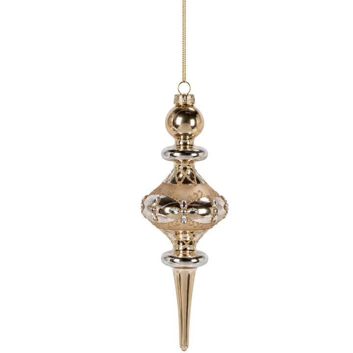 9.25"H Gold Glass Finial Ornament and Topper Christmas Ornament Park Hill Champagne Round Finial 