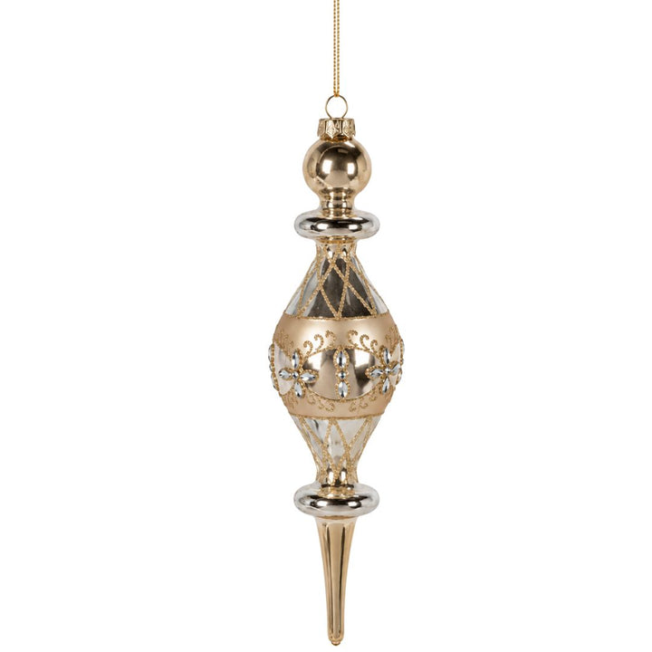 9.25"H Gold Glass Finial Ornament and Topper Christmas Ornament Park Hill Champagne Teardrop Finial 