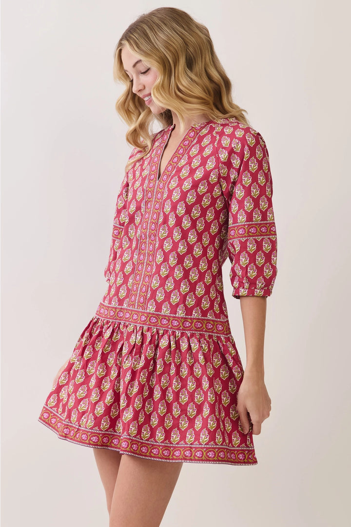 Border Print Drop Waist Mini Dress
