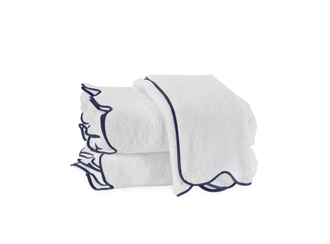White towels with navy trim sale