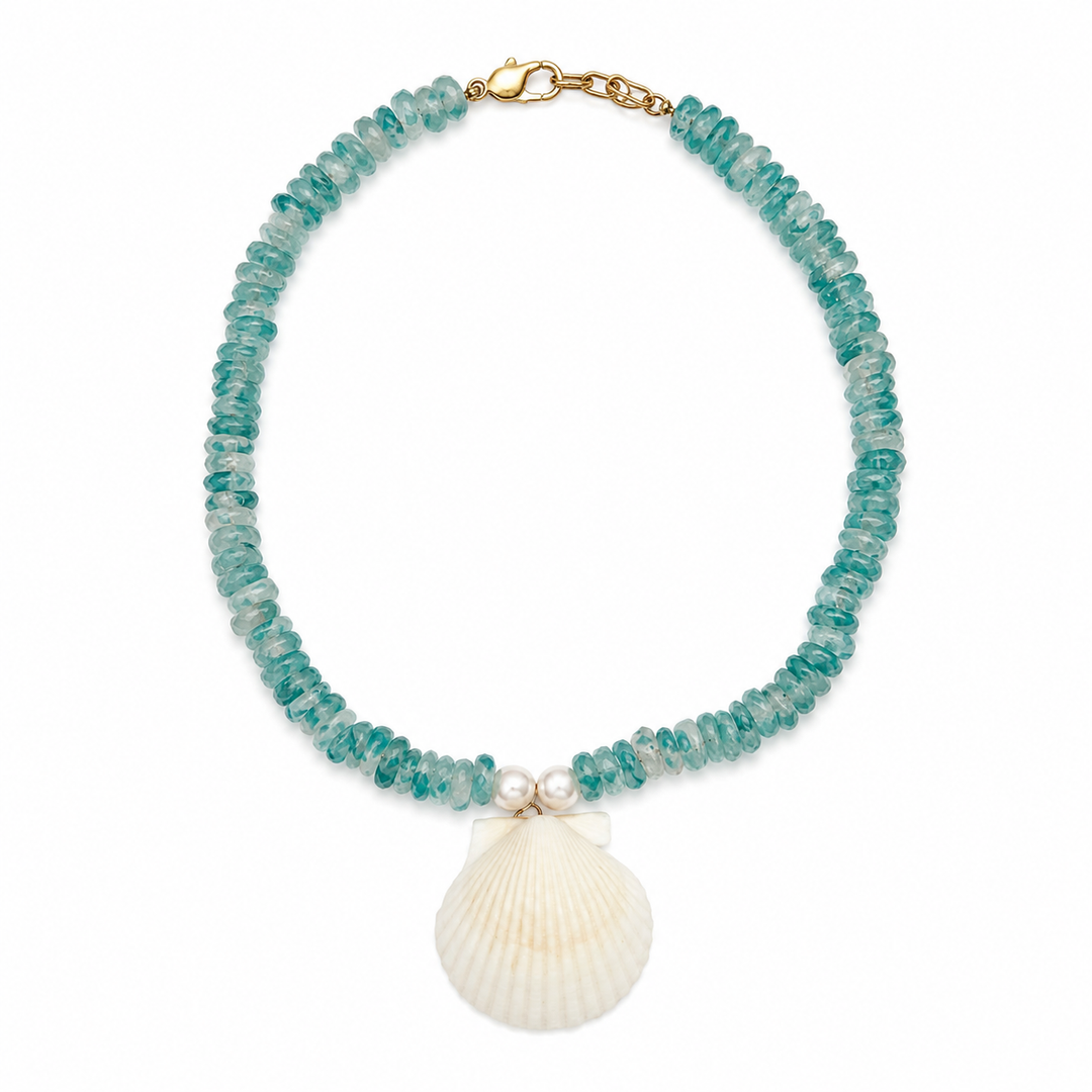 Capri Blue Glass Beads with White Shell Necklace