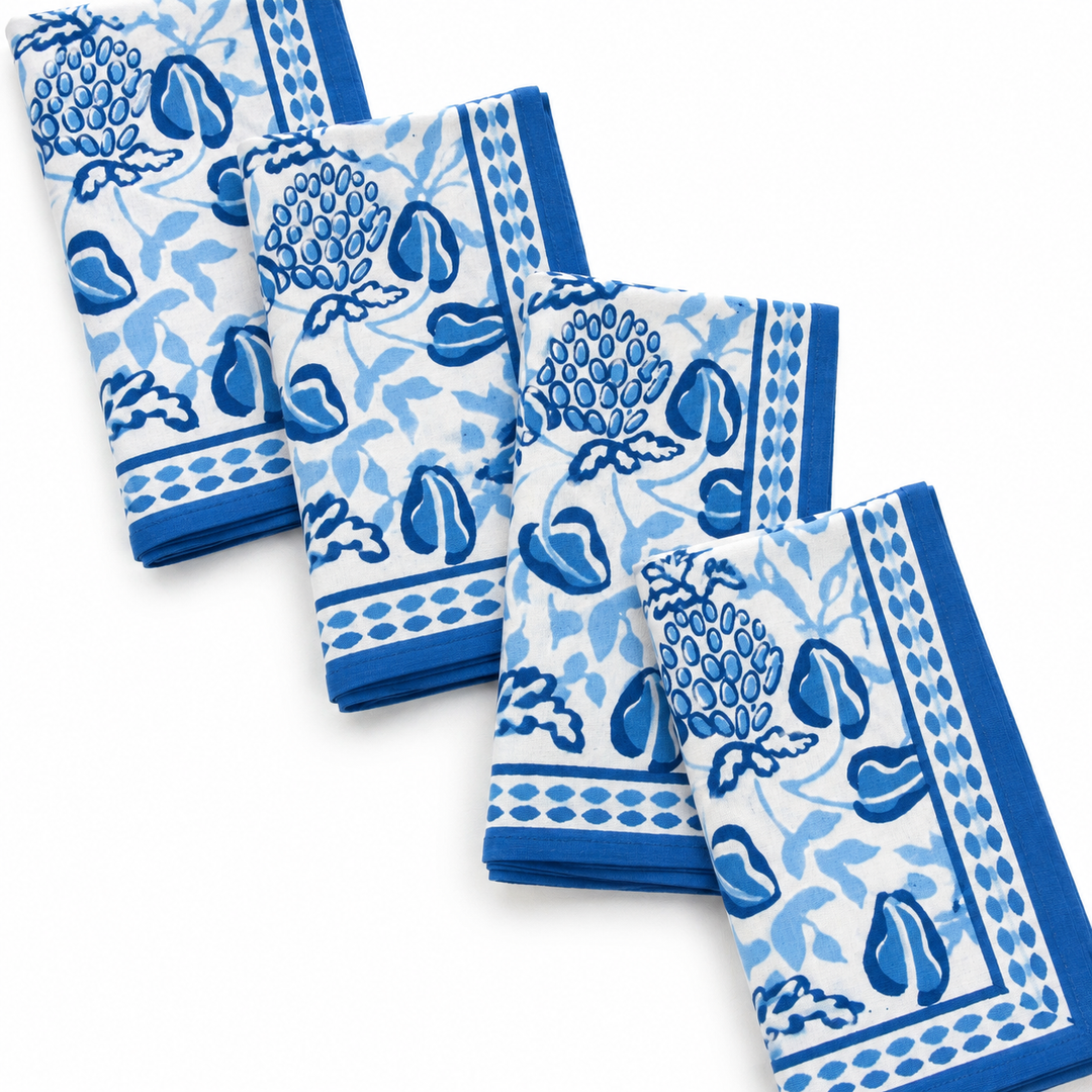 Pineapple Party Blue And White Napkins - Set of 4