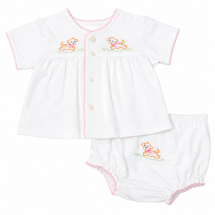 Brennen Knit Diaper Set - Pink Dogs