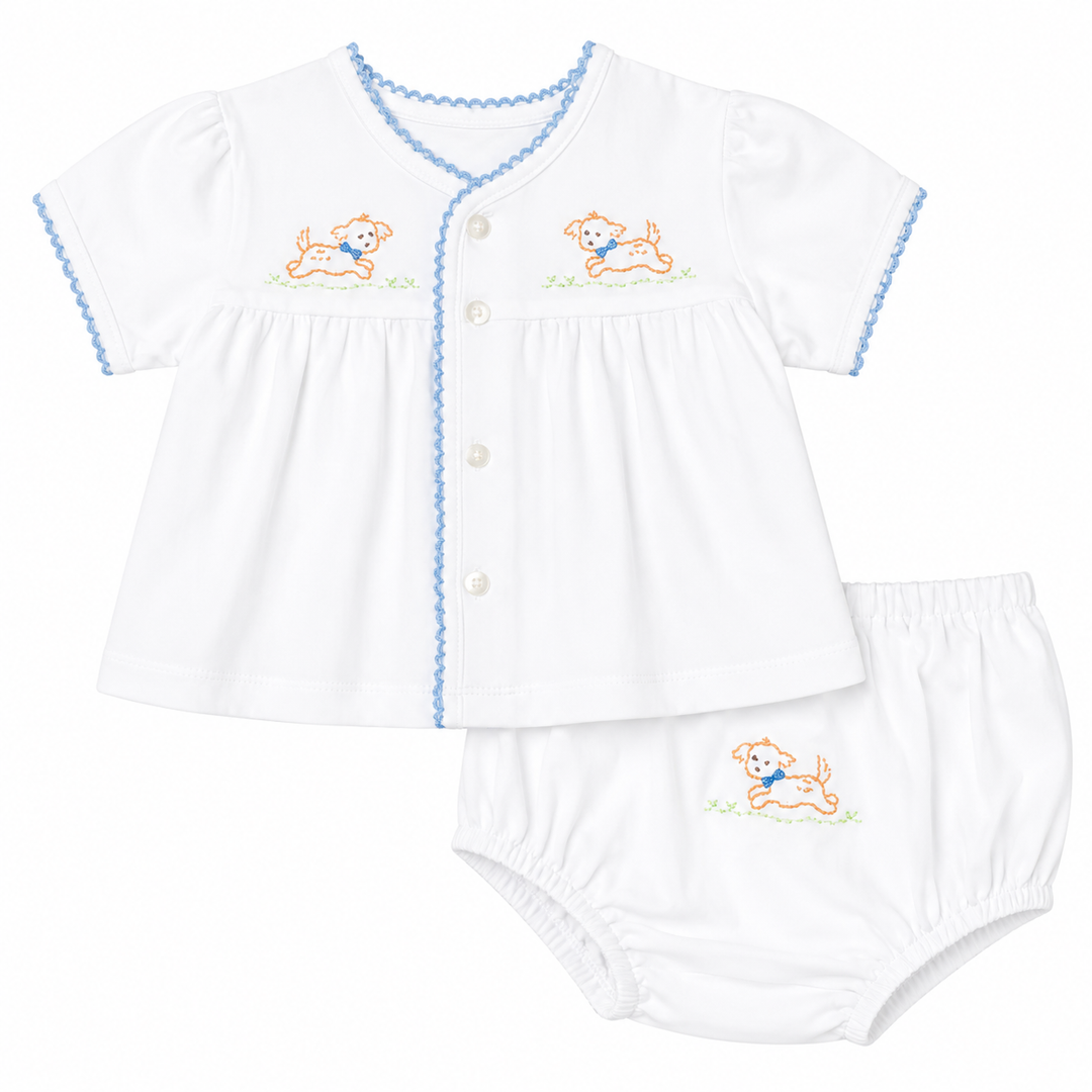Brennen Knit Diaper Set - Blue Dogs