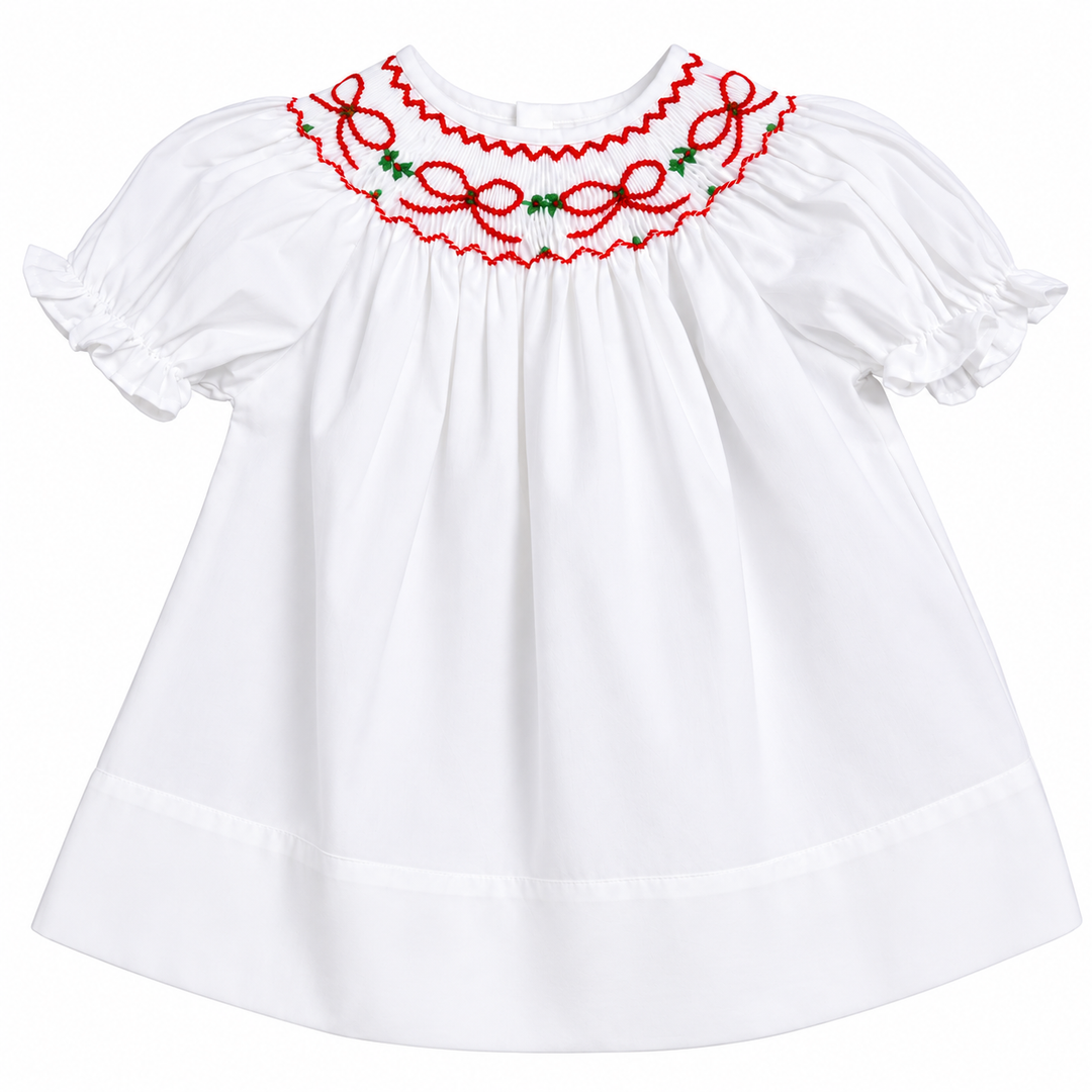 Red Bows & Garland White Smocked Dress