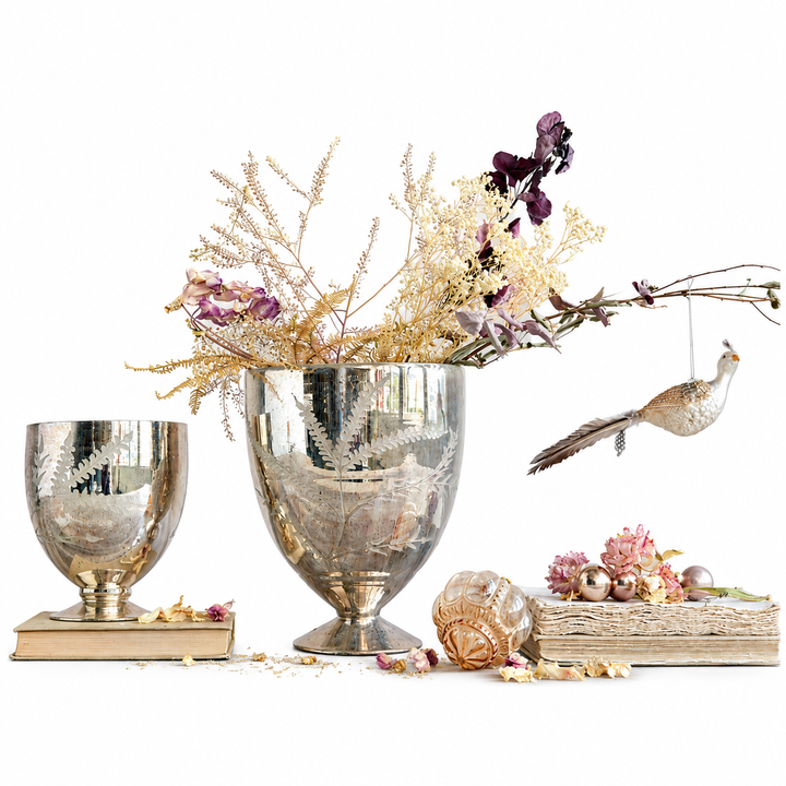 Medium Copper Etched Mercury Glass Footed Vase