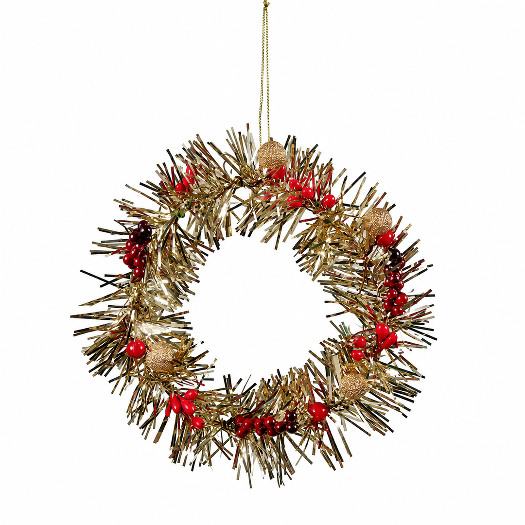 Tinsel Wreath Ornament with Faux Berries