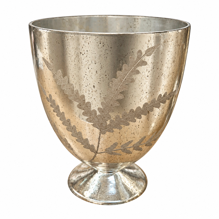 Large Copper Etched Mercury Glass Footed Vase