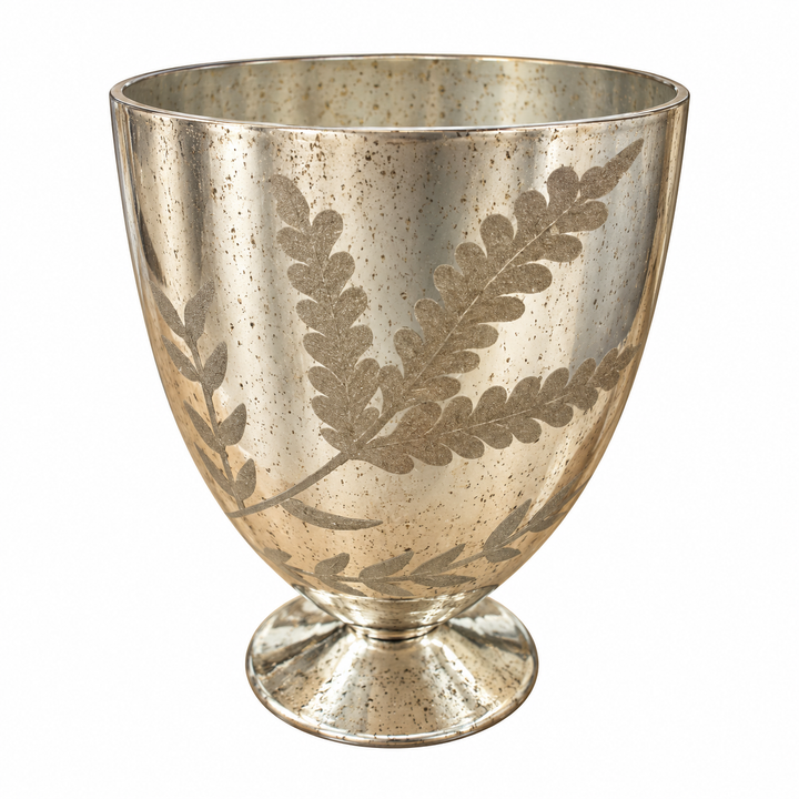 Medium Copper Etched Mercury Glass Footed Vase