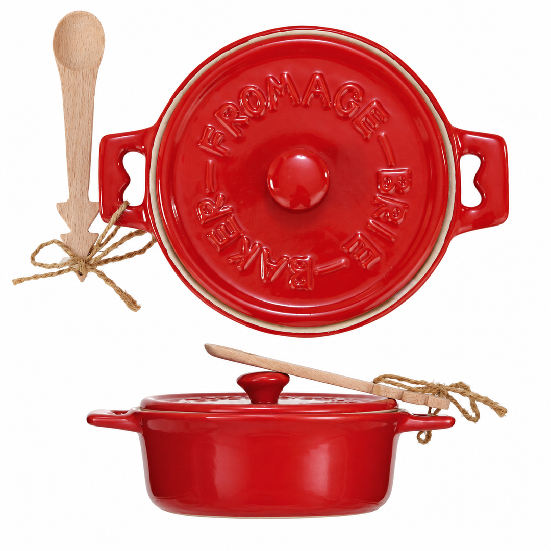 Stoneware Brie Baker with Lid & Spoon - Red