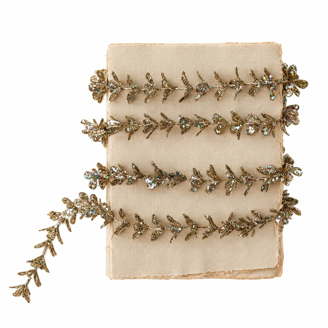 Faux Boxwood Garland with Glitter - Champagne Finish