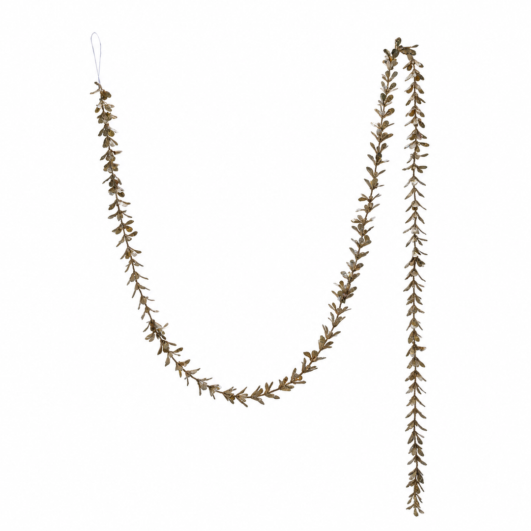 Faux Boxwood Garland with Glitter - Champagne Finish