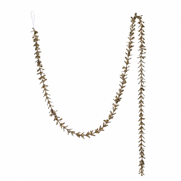 Faux Boxwood Garland with Glitter - Champagne Finish