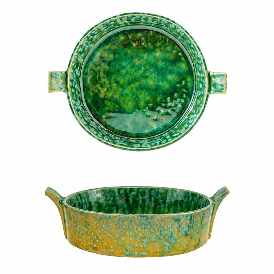 Stoneware Bowl with Handles - Green