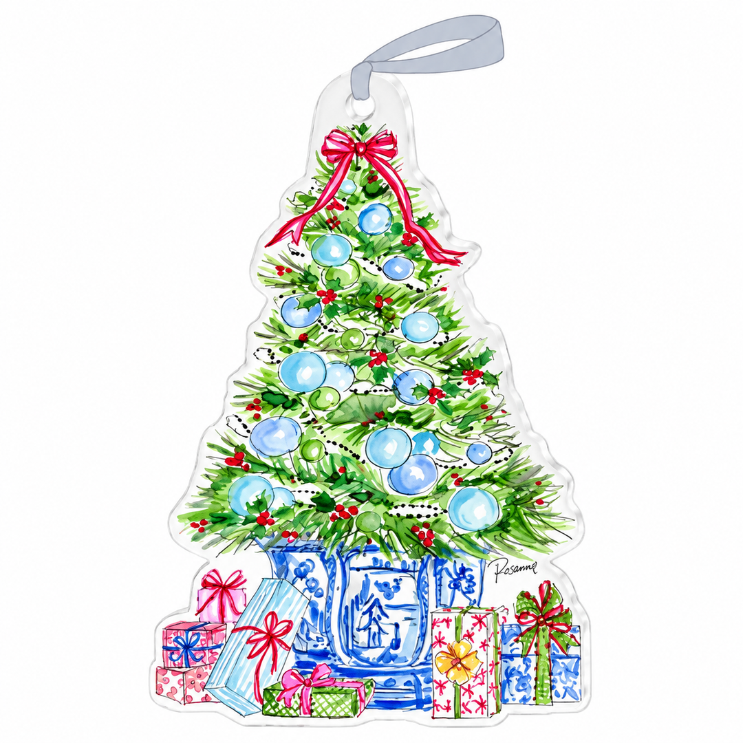Christmas Tree with Blue Chinoiserie Acrylic Ornament