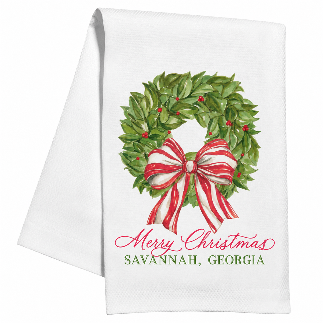Merry Christmas Red Bow Savannah Kitchen Towel