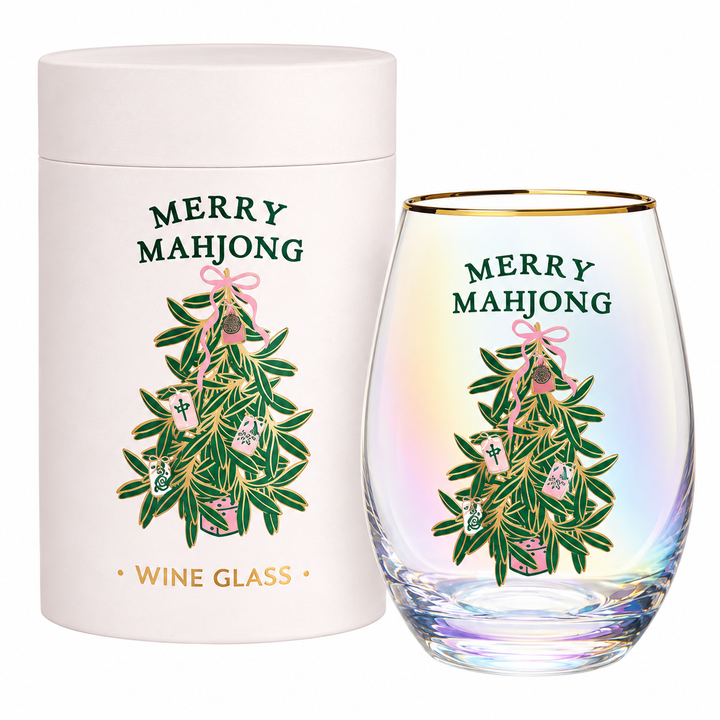 Gold Foil Stemless Wine Glass - Merry Mahjong