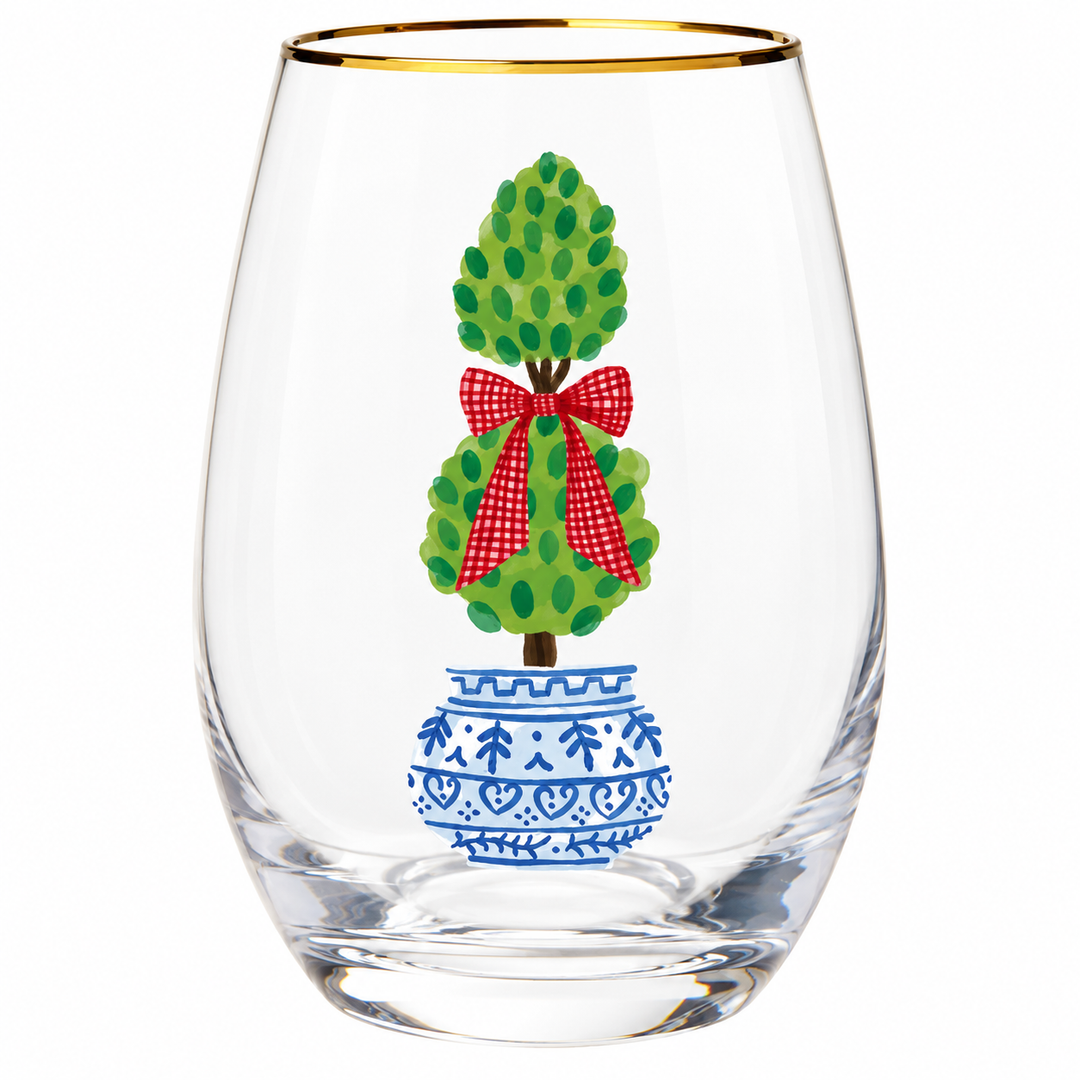 Holiday Topiary Stemless Wine Glass