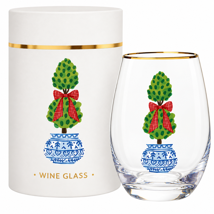 Holiday Topiary Stemless Wine Glass