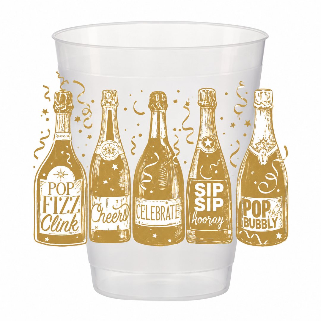 Gold Champagne Bottles Shatterproof Cups