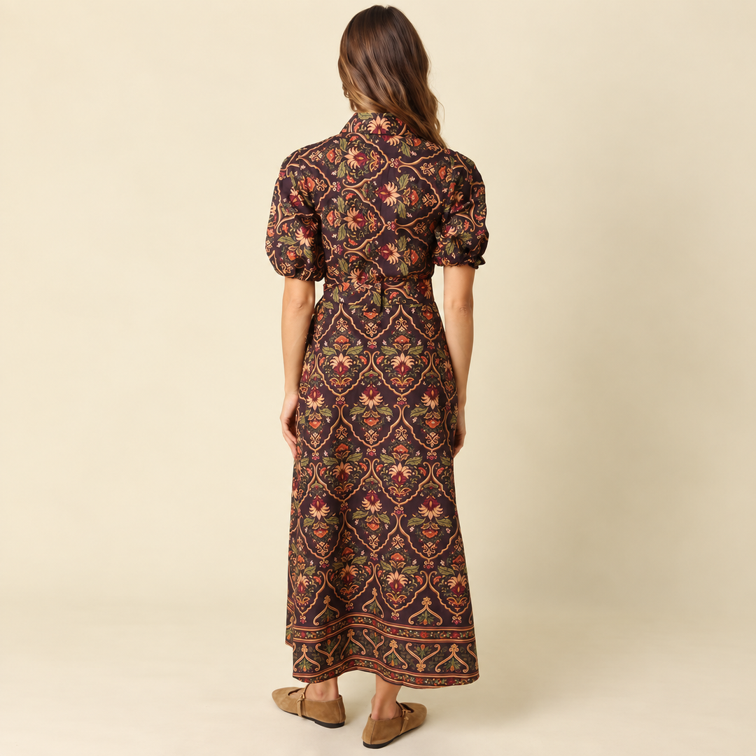 Lucy Paisley Puff Sleeve Midi Dress