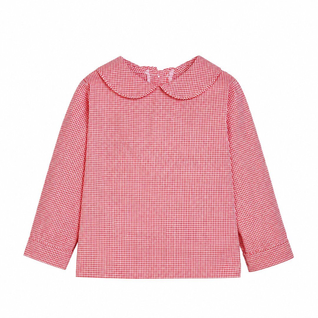 Peter Pan Shirt - Red Mini Gingham