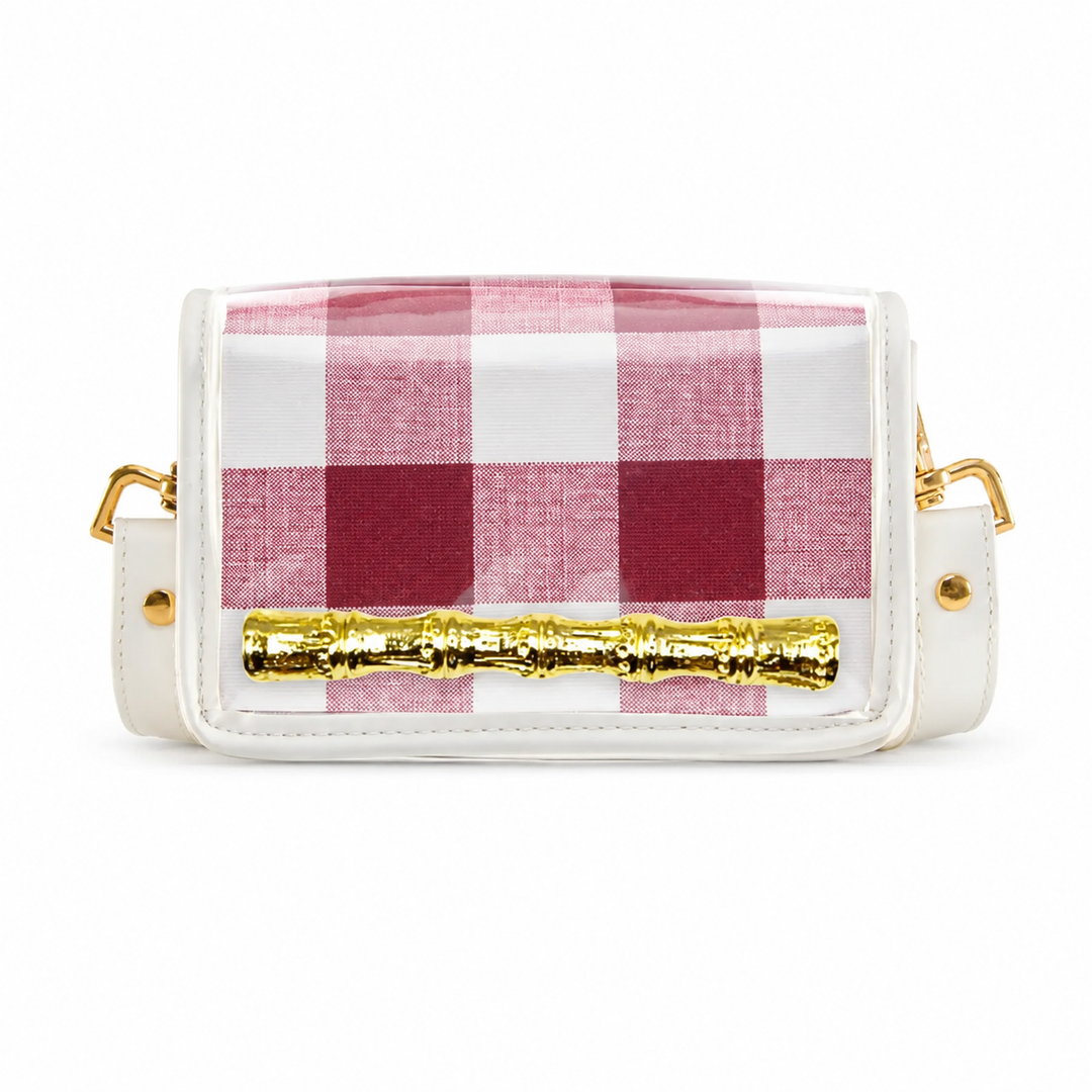 Petite Stadium Bag - Maroon Check with Gold Bamboo