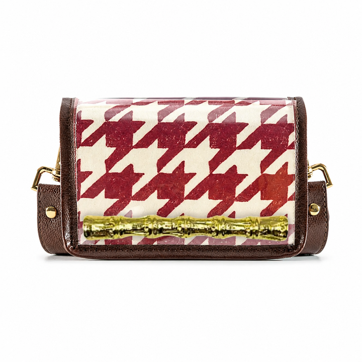 Petite Stadium Bag - Maroon Houndstooth with Gold Bamboo